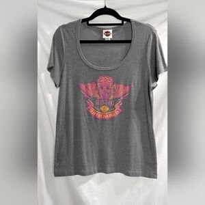 Harley Davidson Womens XXXL Grey Pink Skull Supercharged Billerica MA